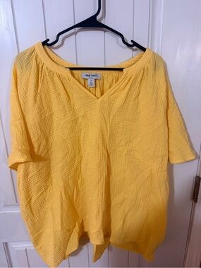 Nine West Bright Yellow V-Neck Cotton Gauze Top. 100% cotton